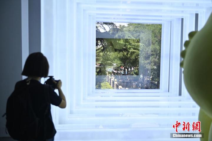 圖為游客參觀藝術(shù)展。中新社記者 李亞龍 攝