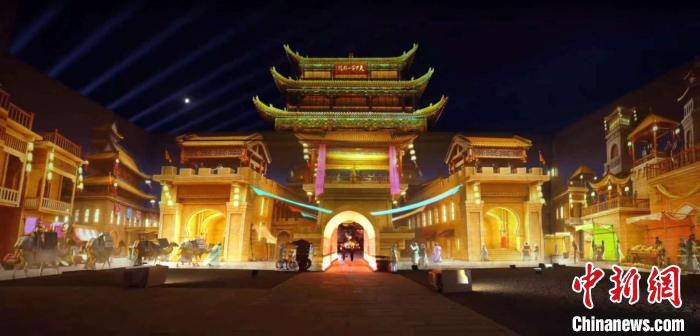 2024年7月15日，甘肅嘉峪關(guān)開啟“夜游”模式。圖為夜游燈光劇《天下嘉峪關(guān)》光影效果。(甘肅嘉峪關(guān)關(guān)城景區(qū)供圖)